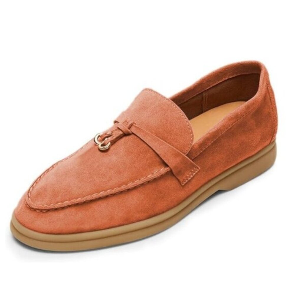 Milooey shoes Women's Round Toe Flat Loafers Comfort Slip On Moccasins Brown